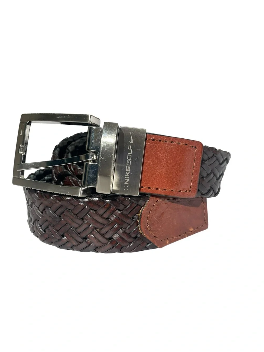 Nike Men’s Reversible Braided Woven Leather Belt Brown/Black Golf 46